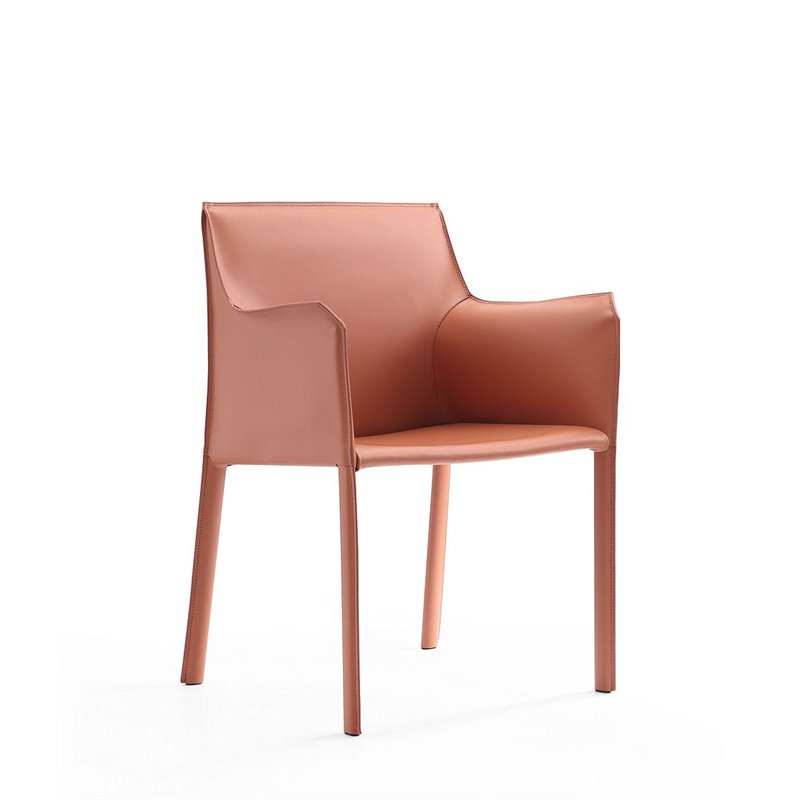 Eden Home Contemporary Leather & Metal Arm Chair in Clay Pink (Set of 2)