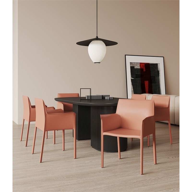 Eden Home Contemporary Leather & Metal Arm Chair in Clay Pink (Set of 2)