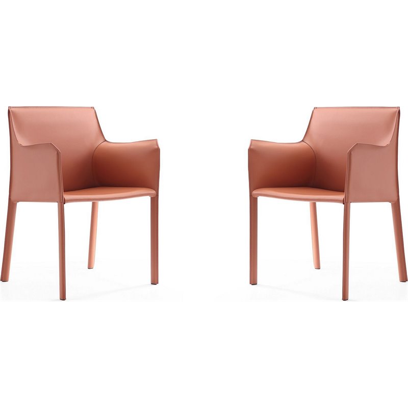 Eden Home Contemporary Leather & Metal Arm Chair in Clay Pink (Set of 2)