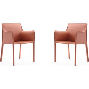 Eden Home Contemporary Leather & Metal Arm Chair in Clay Pink (Set of 2)