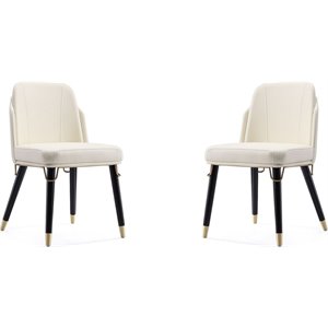 Eden Home 18.9&quot Faux Leather & Wood Dining Chair in Cream/Black (Set of 2)