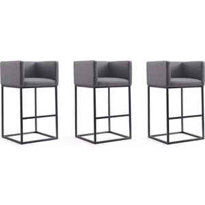 Eden Home 29&quot Contemporary Faux Leather Barstool in Gray/Black (Set of 3)