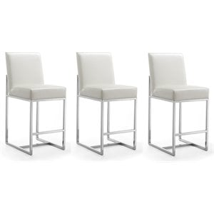 Eden Home 24.8&quot Contemporary Faux Leather Counter Stool in White (Set of 3)