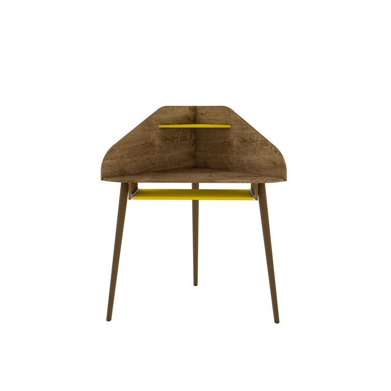 Eden Home Wood 4 PC Round Sectional Cubicle Desk Set in Rustic Brown and Yellow