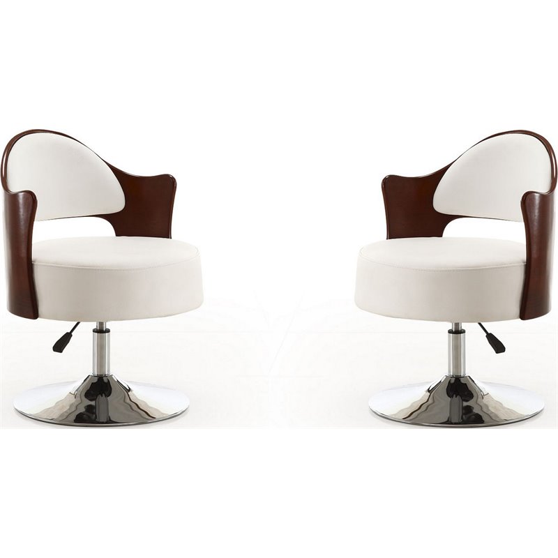 Eden Home Faux Leather Accent Chair with Adjustable Height in White (Set of 2)