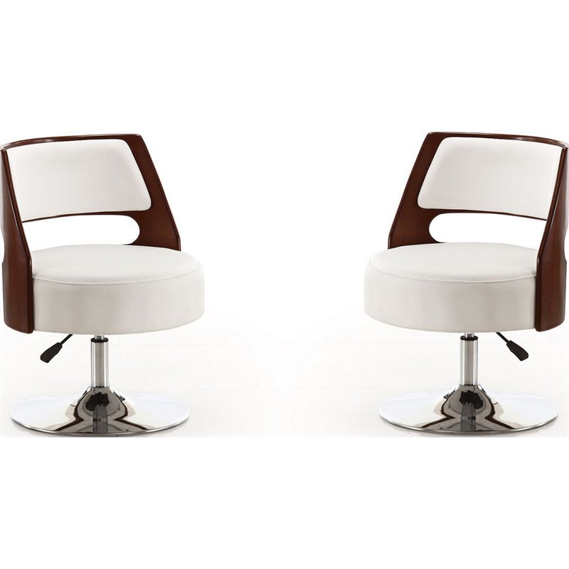 Eden Home Adjustable Height Faux Leather Accent Chair in White (Set of 2)