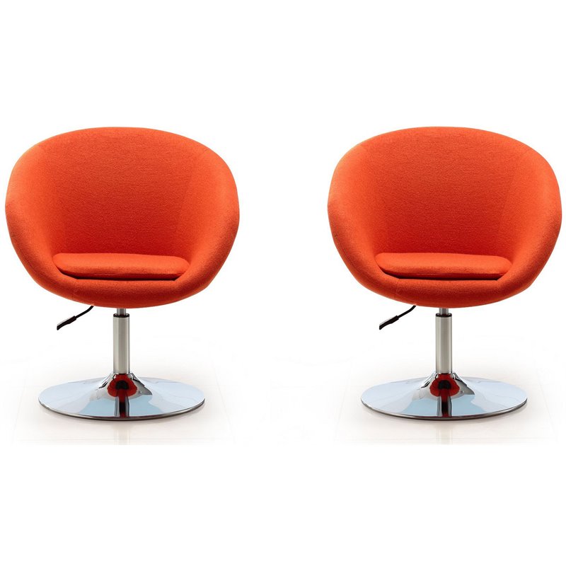 Eden Home Adjustable Height Modern Fabric Accent Chair in Orange (Set of 2)