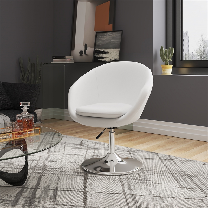 Eden Home Adjustable Height Modern Faux Leather Accent Chair in White (Set of 2)