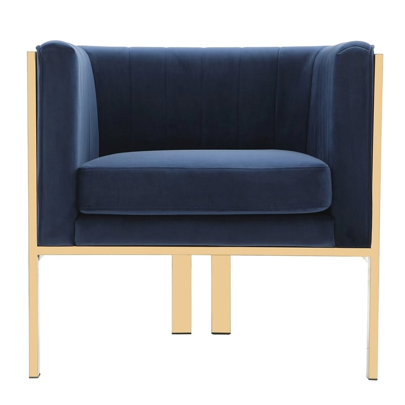 Eden Home Modern Velvet & Metal Accent Armchair in Royal Blue/Polished Brass