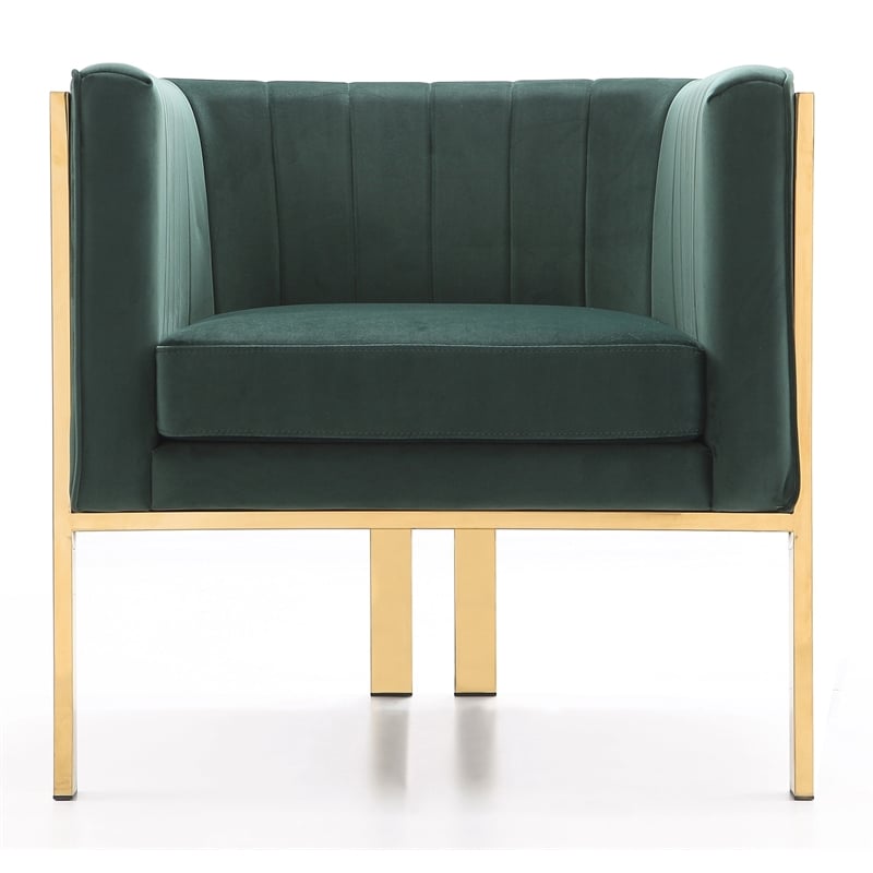 Eden Home Modern Velvet & Metal Accent Armchair in Forest Green/Polished Brass