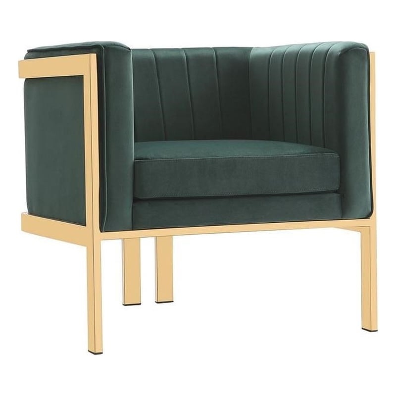 Eden Home Modern Velvet & Metal Accent Armchair in Forest Green/Polished Brass
