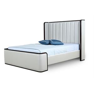 eden home upholstered modern faux leather full bed frame in cream
