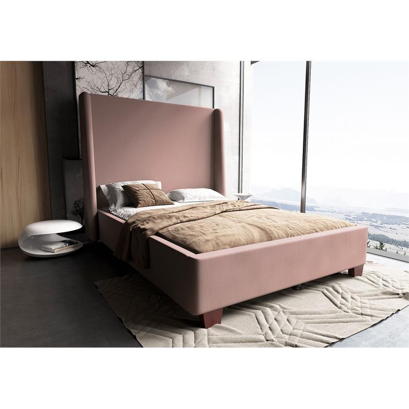 Eden Home Upholstered Modern Velvet Full Bed Frame in Blush Pink/Brown