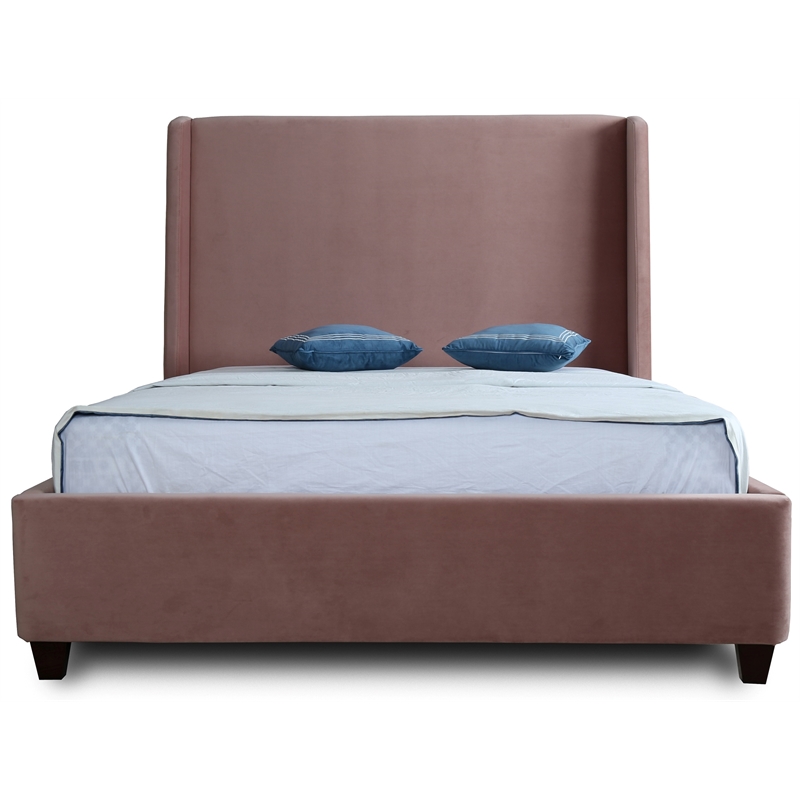 Eden Home Upholstered Modern Velvet Full Bed Frame in Blush Pink/Brown