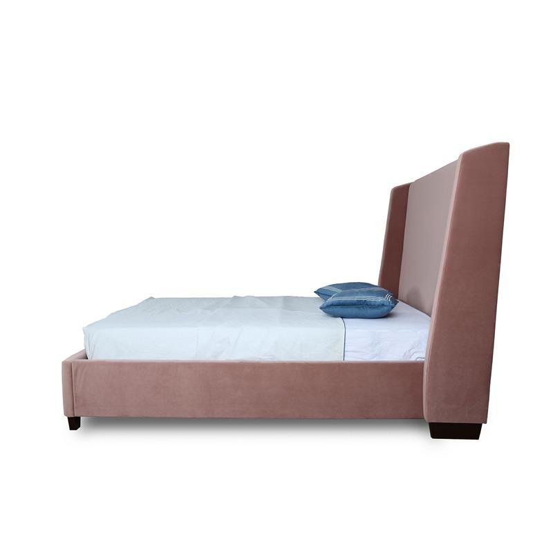 Eden Home Upholstered Modern Velvet Full Bed Frame in Blush Pink/Brown