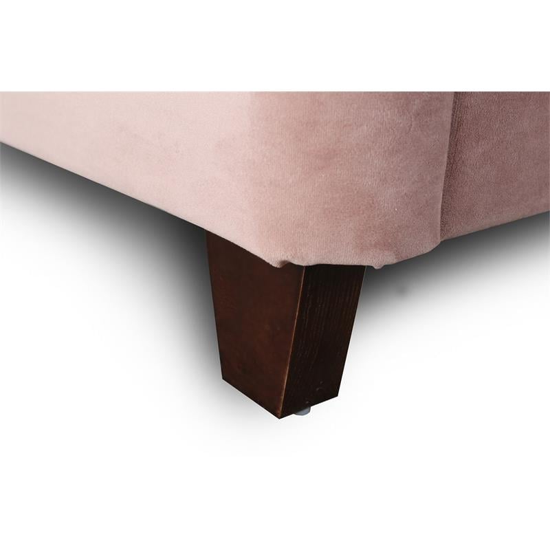 Eden Home Upholstered Modern Velvet Full Bed Frame in Blush Pink/Brown