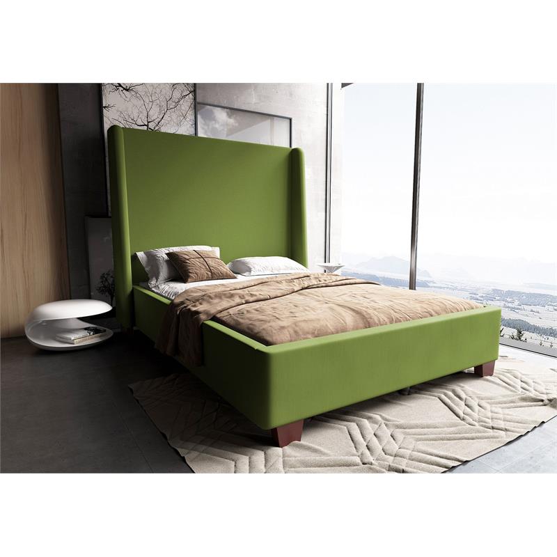 Eden Home Upholstered Modern Velvet Full Bed Frame in Green/Brown