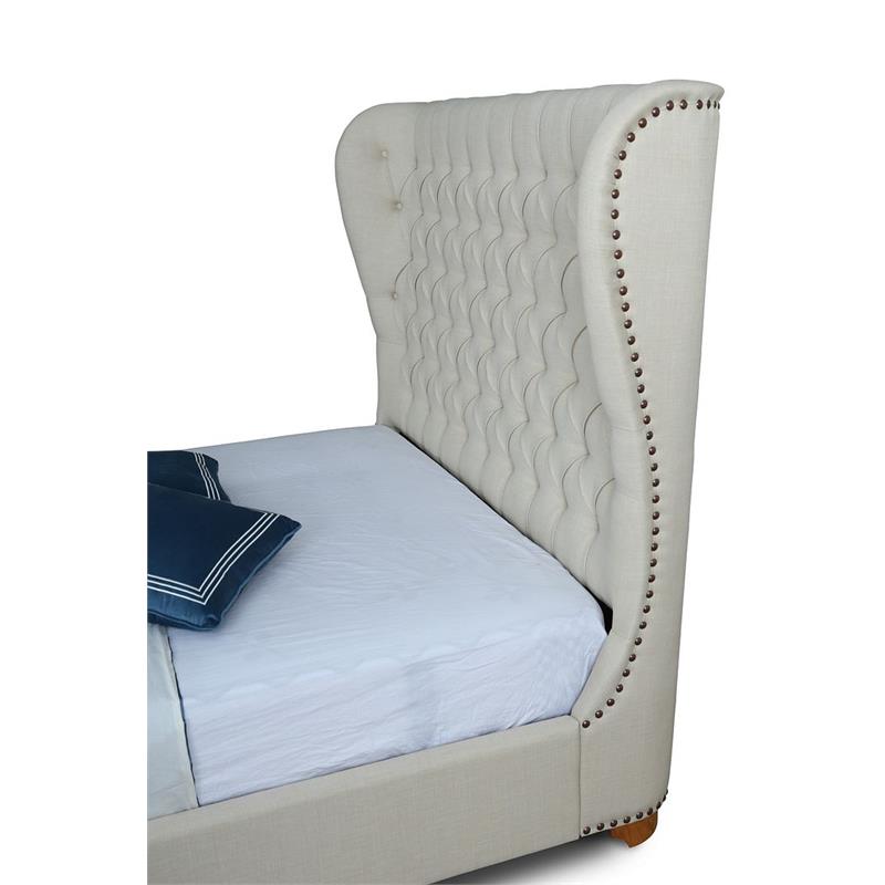 Eden Home Upholstered Tufted Traditional Fabric Full Bed Frame in Ivory