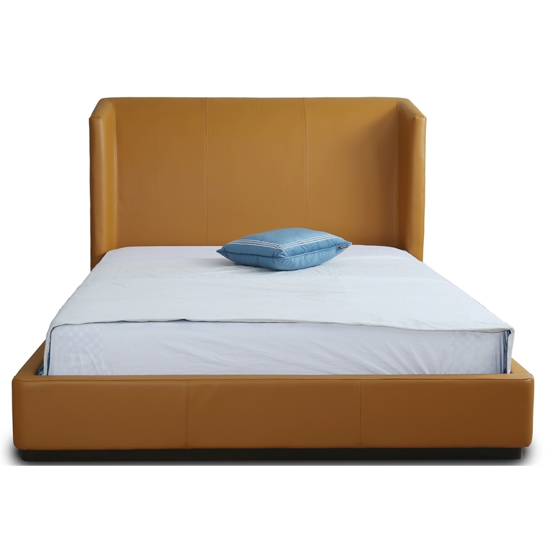 Eden Home Upholstered Contemporary Faux Leather Full Bed Frame in Saddle Brown