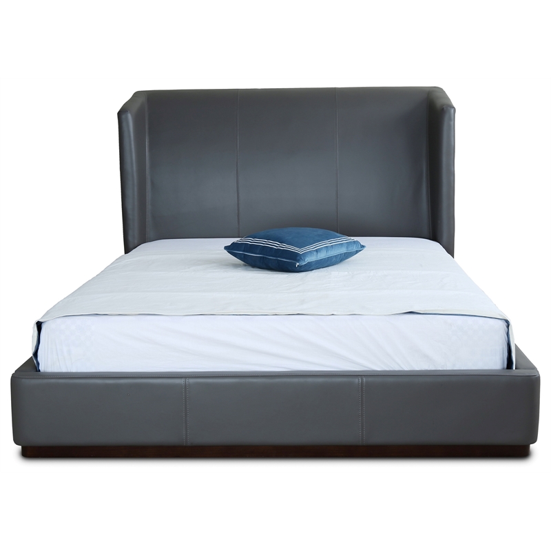 Eden Home Upholstered Contemporary Faux Leather Queen Bed Frame in Graphite Gray