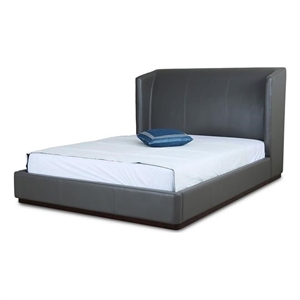 eden home upholstered contemporary faux leather queen bed frame in graphite gray