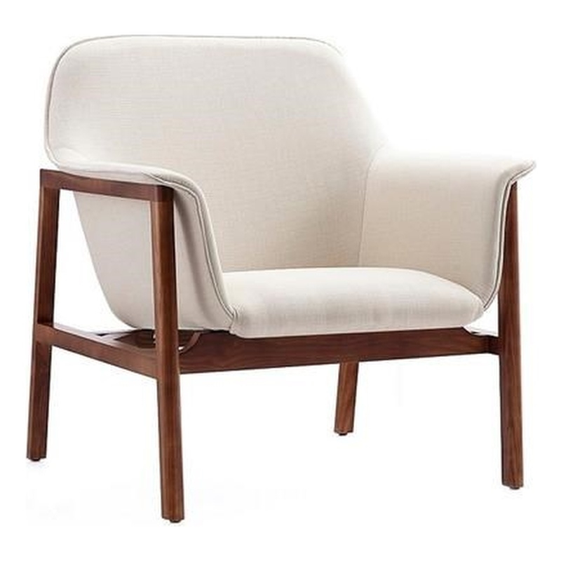 Eden Home Upholstered Modern Fabric & Wood Accent Chair in Cream/Walnut