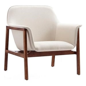 Eden Home Upholstered Modern Fabric & Wood Accent Chair in Cream/Walnut