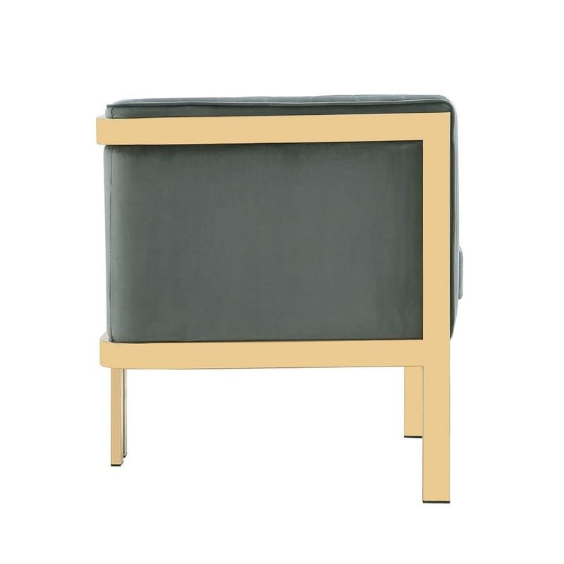 Eden Home Modern Velvet & Metal Accent Armchair in Warm Gray/Polished Brass
