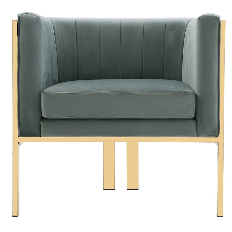 Eden Home Modern Velvet & Metal Accent Armchair in Warm Gray/Polished Brass