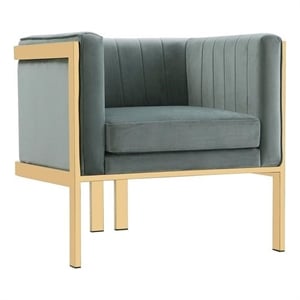 Eden Home Modern Velvet & Metal Accent Armchair in Warm Gray/Polished Brass
