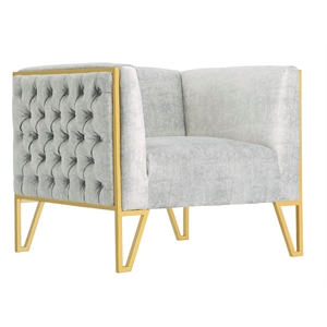 eden home modern velvet upholstered accent chair in gray and gold