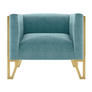 eden home modern velvet upholstered accent chair in ocean blue and gold