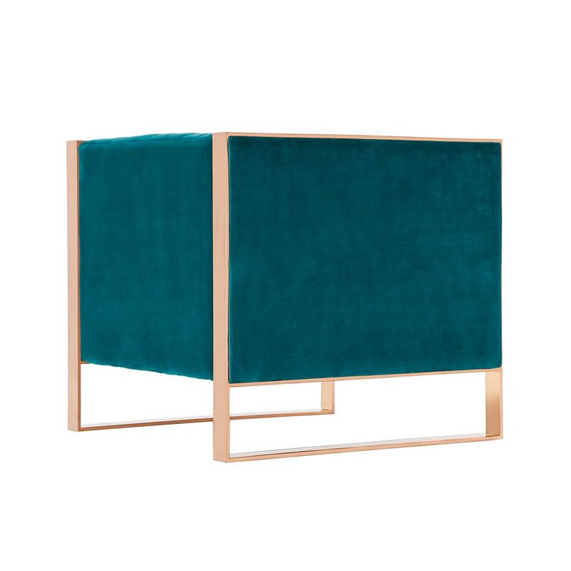 Eden Home Upholstered Modern Velvet & Metal Accent Chair in Teal Blue/Rose Gold