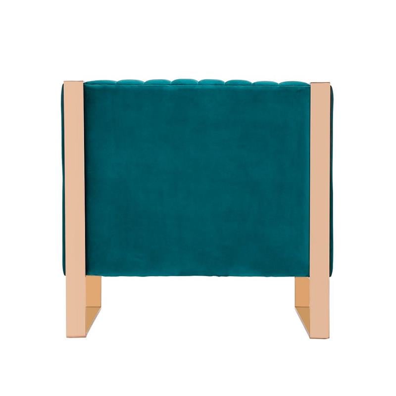 Eden Home Upholstered Modern Velvet & Metal Accent Chair in Teal Blue/Rose Gold