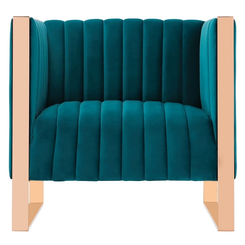 Eden Home Upholstered Modern Velvet & Metal Accent Chair in Teal Blue/Rose Gold