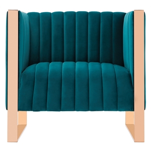 eden home modern velvet upholstered accent chair in teal blue and rose gold