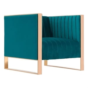Eden Home Upholstered Modern Velvet & Metal Accent Chair in Teal Blue/Rose Gold