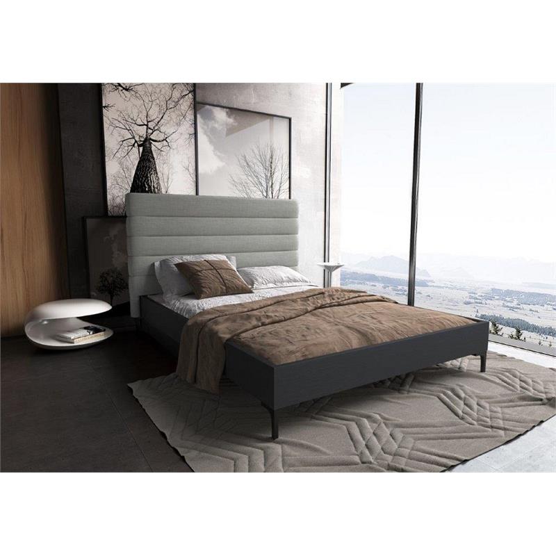 Eden Home Upholstered Mid-Century Fabric Full Bed Frame in Light Gray
