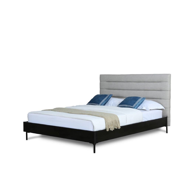 Eden Home Upholstered Mid-Century Fabric Full Bed Frame in Light Gray