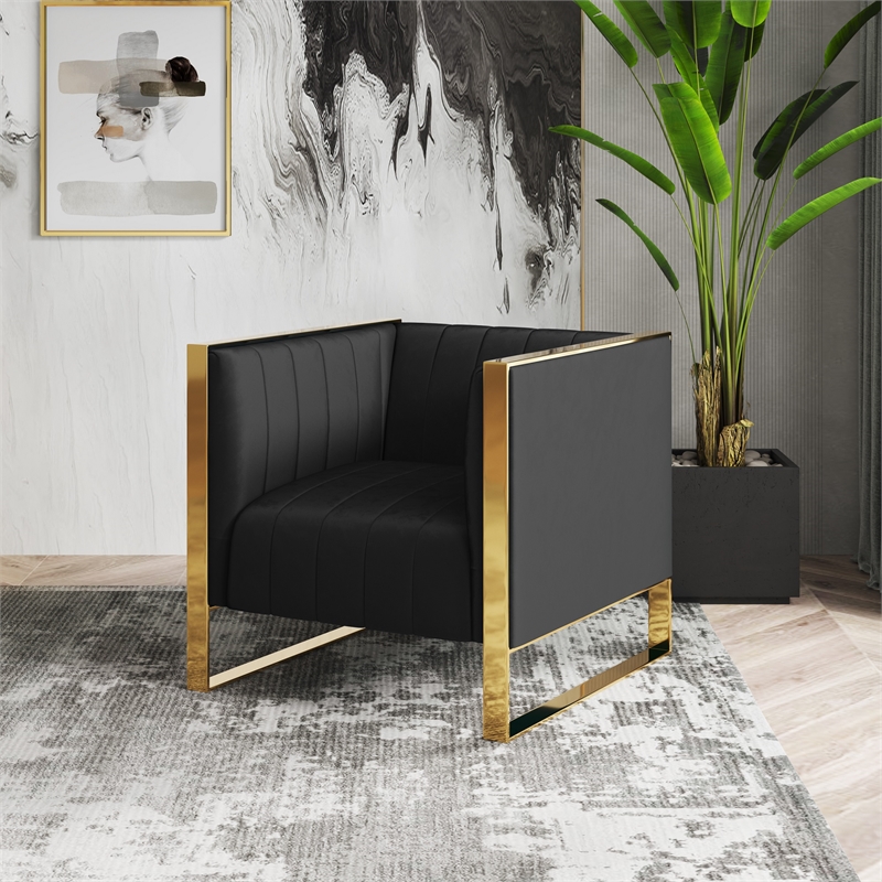 Eden Home Upholstered Modern Velvet & Metal Accent Chair in Black/Rose Gold