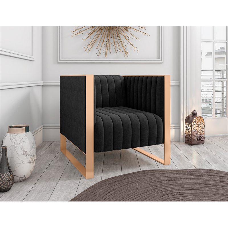 Eden Home Upholstered Modern Velvet & Metal Accent Chair in Black/Rose Gold