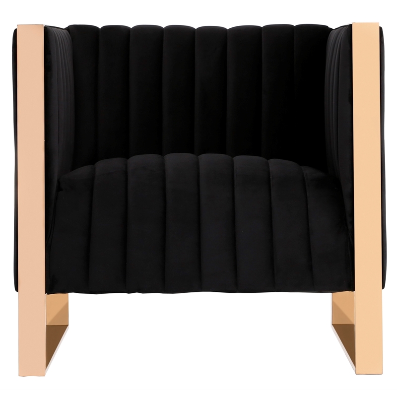 Eden Home Upholstered Modern Velvet & Metal Accent Chair in Black/Rose Gold