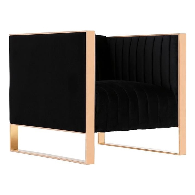 Eden Home Upholstered Modern Velvet & Metal Accent Chair in Black/Rose Gold