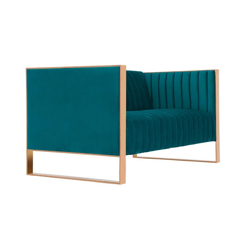Eden Home Upholstered Tufted Velvet Loveseat in Aqua Blue/Rose Gold