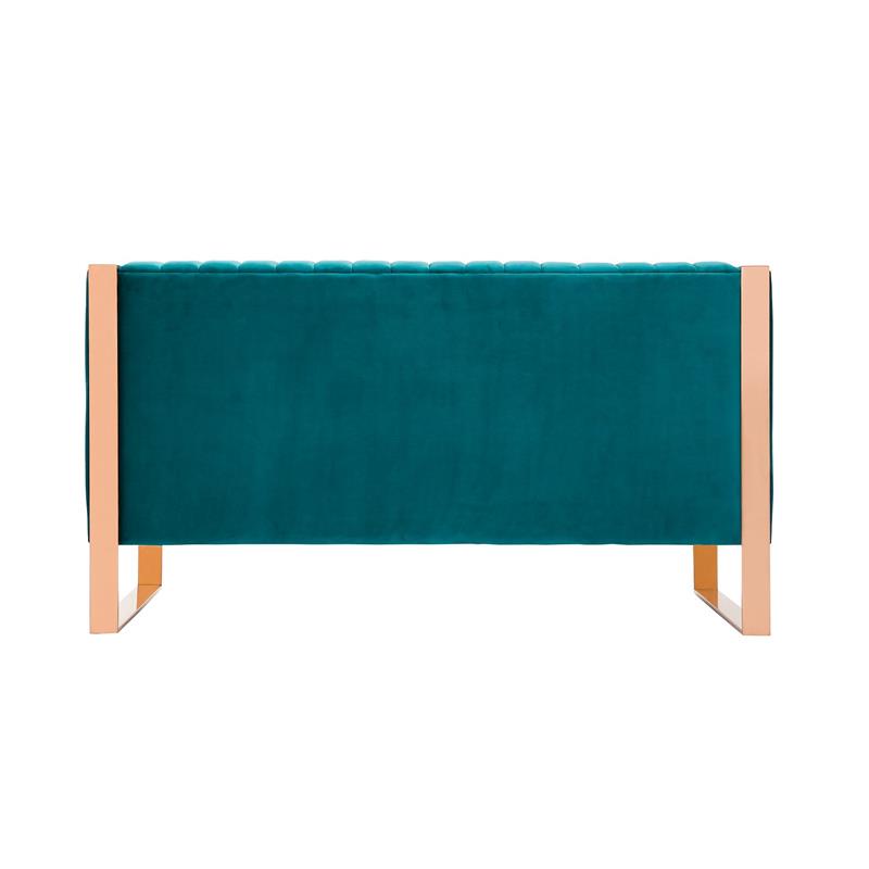 Eden Home Upholstered Tufted Velvet Loveseat in Aqua Blue/Rose Gold