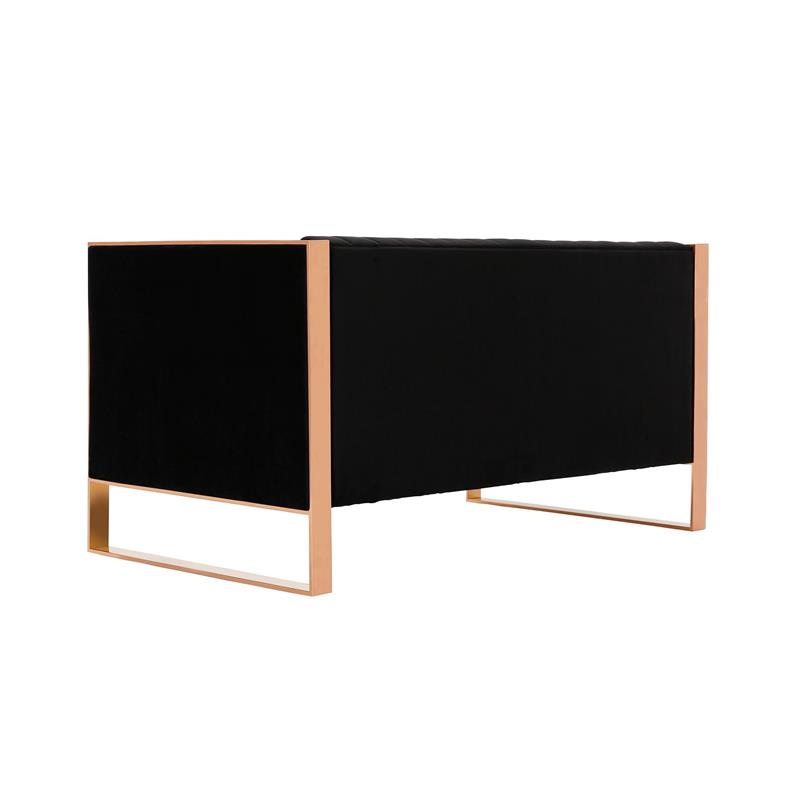 Eden Home Upholstered Tufted Velvet Loveseat in Black/Rose Gold
