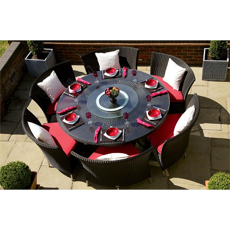 Eden Home 7-Piece Wicker / Rattan & Fabric Outdoor Dining Set in Black/Red