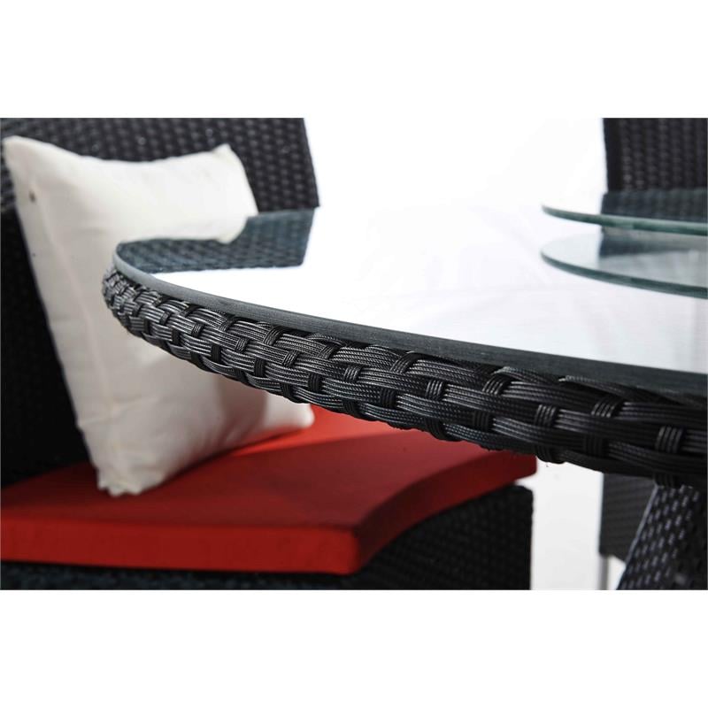 Eden Home 7-Piece Wicker / Rattan & Fabric Outdoor Dining Set in Black/Red