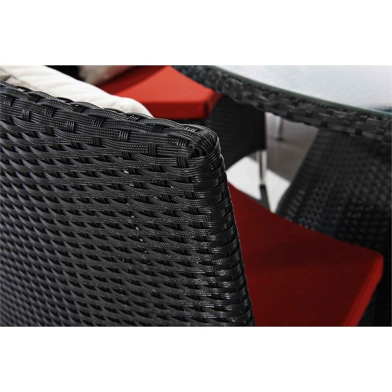 Eden Home 7-Piece Wicker / Rattan & Fabric Outdoor Dining Set in Black/Red