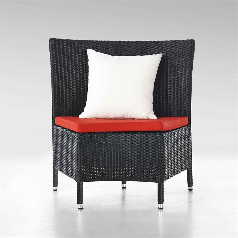 Eden Home 7-Piece Wicker / Rattan & Fabric Outdoor Dining Set in Black/Red